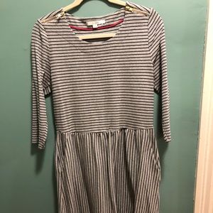 Gray cotton dress with navy stripes